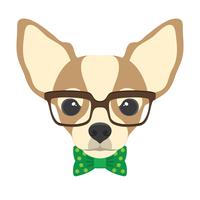 Porträt des Chihuahuahundes mit Gläsern und Fliege in der flachen Art. Vector Illustration des Hippie-Hundes für Karten, T-Shirt Druck, Plakat.