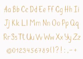Goldenes Alphabet in der flüchtigen Art. Vector handgeschriebene Bleistiftbuchstaben, -zahlen und -Interpunktionszeichen. Gold Stift Handschrift Schriftart.
