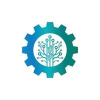 Zahnrad-Technologie-Baum-Logo-Design vektor