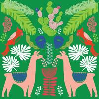 Illustration med lama och kaktus växter. Vektor sömlösa mönster på botanisk bakgrund. Hälsningskort med Alpaca. Sömlöst mönster