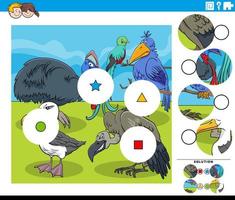 Match Pieces Spiel für Kinder mit Comic-Vogelfiguren vektor