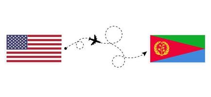 Flug und Reise von den USA nach Eritrea mit dem Reisekonzept des Passagierflugzeugs vektor