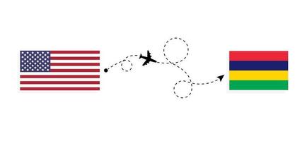 flug und reise von den usa nach mauritius mit dem reisekonzept des passagierflugzeugs vektor