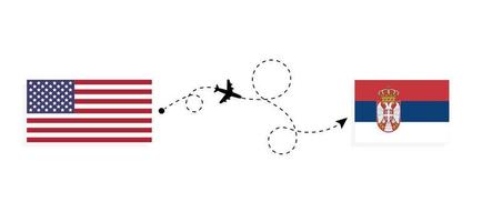 Flug und Reise von den USA nach Serbien mit dem Reisekonzept des Passagierflugzeugs vektor