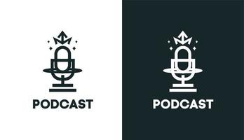Crowm-Mic-Podcast einfach. technologi logo classic audio für musikmarke vektor