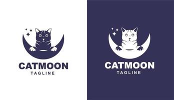 cat moon enkel monoline logotyp för varumärke och företag vektor