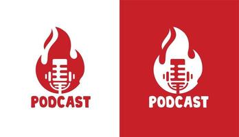 Mikrofon in Flammen, klassisches Podcast-Feuerlogo für Podcast-Musik, einfaches Logo für Marken und Unternehmen vektor