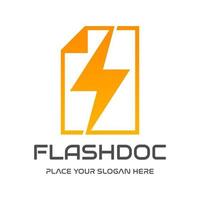 Flash-Dokument-Vektor-Logo-Vorlage. Dieses Design verwendet Papier und schnelles oder Donnersymbol. vektor