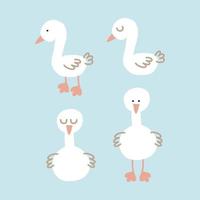 süße Gans Set handgezeichnet. , Minimalismus, Trendfarben. Symbol, Aufkleber, Druck. kinder clipart, tier, vogel. vektor