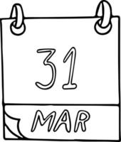kalender hand dras i doodle stil. 31 mars World backup day, datum. ikon, klistermärke element för design vektor