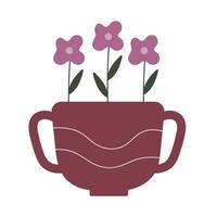 handgezeichnete blumen in der tasse. niedliche elegante einfache flache botanische illustration. Frühlingsgrün. illustration für blumenkarten, geschäfte, osterdekor. wohnkultur im einfachen skandinavischen stil. vektor