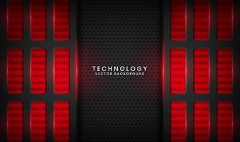 3D svart teknologi abstrakt bakgrund överlappande lager på mörkt utrymme med röd ljus linje effekt dekoration. grafiskt designelement framtida stilkoncept för flygblad, banner, broschyr eller målsida vektor