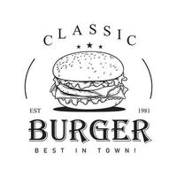 klassisk cheeseburger vektor logotyp för en snabbmatsrestaurang på vit bakgrund