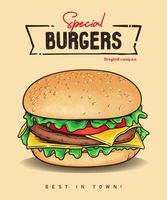 spezielle Burger-Vektorillustration für Fast-Food-Restaurant