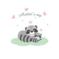Glückliche Muttertagskarte. Mutterwaschbär, der ihr Baby umarmt. vektor
