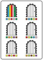 Malvorlagen, Lernspiele für Kinder, Vorschulaktivitäten, Arbeitsblätter zum Ausdrucken. einfache Cartoon-Vektor-Illustration von bunten Objekten, um Farben zu lernen. Farbe der Tür. vektor
