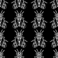 Illustrationssatz niedlicher Insekten, weiße Strichzeichnungen, Vektornahtloses Muster auf schwarzem Hintergrund vektor