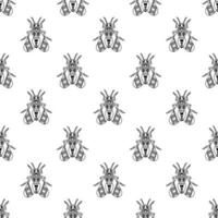 Illustrationssatz niedlicher Insekten, schwarze Strichzeichnungen, Vektornahtloses Muster auf weißem Hintergrund vektor