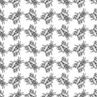 illustration uppsättning söta insekter svart linjekonst, vektor sömlösa mönster på vit bakgrund