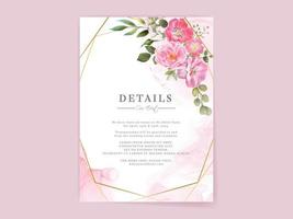 bröllopsinbjudningskort set med vackra rosa blommor design vektor