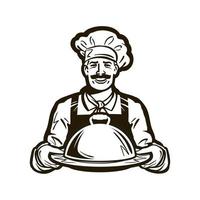 Vektor-Cartoon-Design des coolen Meisterkochs, der mit seinem Kochen lächelt
