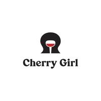 cherry flicka logotyp design. bokstaven c och vin och flicka. med minimalistisk och platt stil vektor
