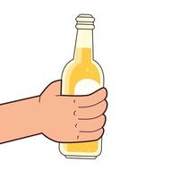 Hand hält eine Bierflasche, auf weißem Hintergrund vektor