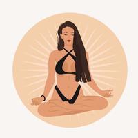 yoga med en tjej. en ansiktslös karaktär som gör yoga. klasser, onlineutbildning, arbete, hem. illustration. vektor. kan användas för att skapa collage i webbdesign vektor