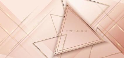 abstrakte 3d-moderne luxusschablonendreiecke formen auf weichem rosa hintergrund mit goldenem glitzerlinienlichtfunkeln. vektor