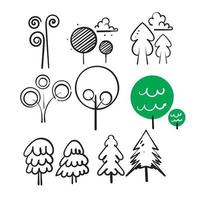 handritad doodle träd illustration samling ikonen isolerade vektor