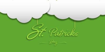 Happy Saint Patrick's Day hängt mit einer weißen Wolke auf grünem Hintergrund für Banner, Logo-Website und Karte. irische feier und festival. vektor