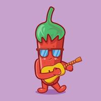 niedliches chili-charakter-maskottchen, das gitarre spielt, isolierte karikatur im flachen stildesign vektor