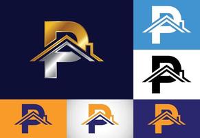 initial p monogram alfabet med taket. hem eller hus tecken. fastighets logotyp koncept. teckensnitt emblem. modern vektorlogotyp för fastighetsaffärer och företagsidentitet. vektor