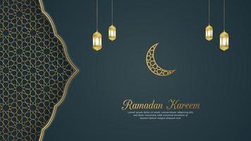 ramadan kareem, islamischer arabischer luxushintergrund mit geometrischem muster und schöner verzierung mit laternen vektor