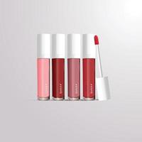 Make-up-Werbevorlagen, purpurrote Lippenstiftpuppen mit Glanz, 3D-Illustration, schwarzgoldener Hintergrund