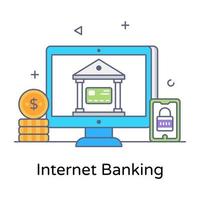 bankbyggnad inuti bildskärm, internetbank ikon vektor