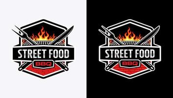 street food grill logotyp med modern vintage stil vektor