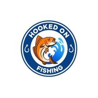 Fischen-Logo mit Abzeichen-Stil hellblau vektor