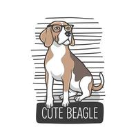 söt beagle sitter med solglasögon med svart randig bakgrund vektor