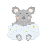 koala sover på molnet med stjärnor. vektor illustration av söt koala för barn.