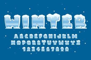 dekorativer winter mit schneeschrift und alphabet vektor
