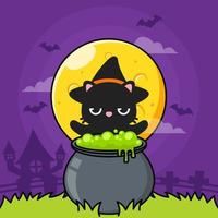 halloween-illustration mit niedlicher zaubererkatze vektor