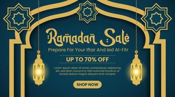 Ramadan Sale Banner Design mit Moscheentor und Laterne vektor