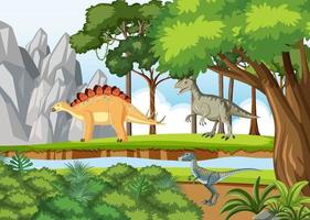Dinosaurier, die sich am Fluss versammeln vektor