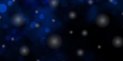 mörkblå vektor bakgrund med cirklar, stjärnor.