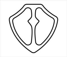 sköld linjekonst illustration. kontur sköldikonen. svart och vit kontur skydd symbol isolerad på vit bakgrund. vektor