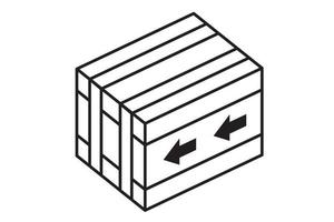 Umrissvektorsymbol für Lieferbox. schwarz-weißes einfaches lieferbehälterdesign mit pfeilen, isometrische projektion. Karton-Symbol. vektor