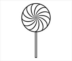 Lollipop-Vektorlinienkunst, schwarzes dünnes Umrisssymbol. Süßigkeiten am Stick mit Strudellinien Illustration isoliert auf weißem Hintergrund. minimalistisches Lollipop-Symbol. vektor