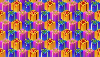 färgglada presentförpackningar seamless mönster. gul blå och lila lådor 3D-rendering, upprepande sömlösa mönster. vektor