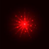 Abstrakt röd glödlampa utbrott explosion med magisk ljus glittrande centrum och glitter runt på mörk bakgrund. vektor